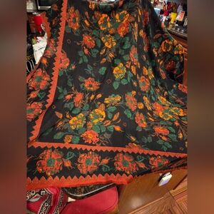 VGUC VTG Wool Challis Abstract Floral Scarf 45" Square